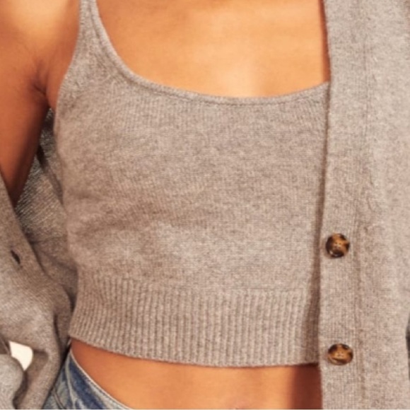 REFORMATION Varenne 100% recycled cashmere scoop neck cropped tank top - beige - Picture 1 of 8